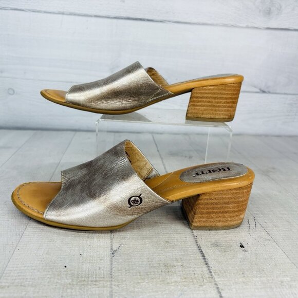 Born HandCrafted Footwear Metallic Gold Leather  Slide Block Heel Sandal Sz 8 M - Picture 4 of 16
